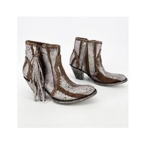 Old Gringo Women's 7 Adela Brown Metallic Tassel Western Cowgirl Ankle Boots